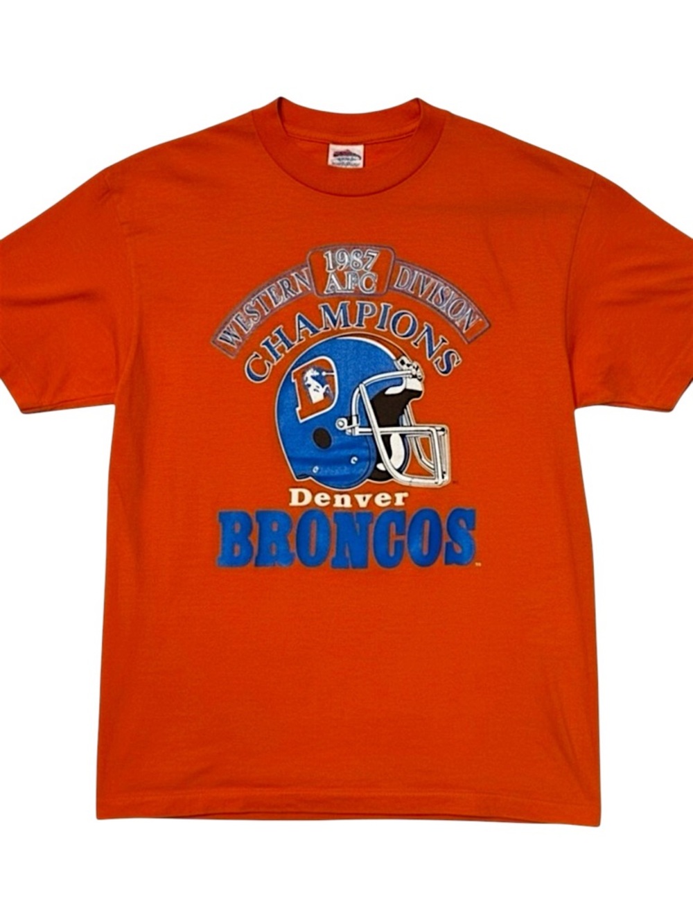 Vintage 1987 Denver Broncos AFC Champions Single Stitch USA Tee Orange L